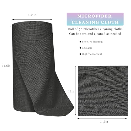 50PCS Microfiber Towel Roll, 12×11.6 inch Washable Tear Away Cleaning Cloth, Reusable Ultra Absorbent Rags Scratch Free Quick Drying Towel Roll, Lint-Free Cloth for Car (Black) - color: Black