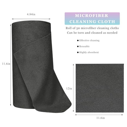 50PCS Microfiber Towel Roll, 12×11.6 inch Washable Tear Away Cleaning Cloth, Reusable Ultra Absorbent Rags Scratch Free Quick Drying Towel Roll, Lint-Free Cloth for Car (Black) - color: Black