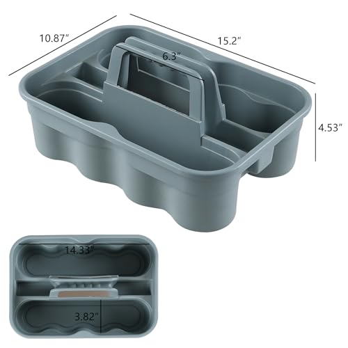 Anbers 6 Pack Plastic Caddy for Cleaning Products, 2 Compartment Storage Caddy Basket with Handle, Dark Gray Blue