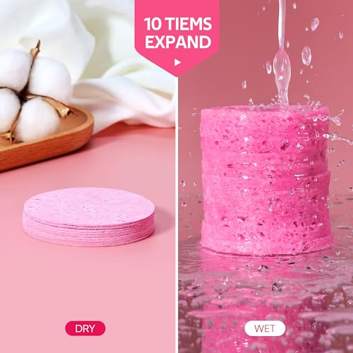 GAINWELL 100PCS Compressed Facial Sponges, Cleansing, for Personal Spa Esthetician Use, Pink - color: Pink, size: 1 Count (Pack of 100)