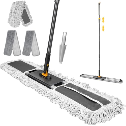 MASTERTOP Commercial Mop, 36'' Large Dust Mop,Heavy Duty Industrial Push Mops with 3 Reusable Microfibre Pads & 62'' Adjustable Handle for Home,Hotel,Mall,Warehouse - color: Grey(36"*5.1")