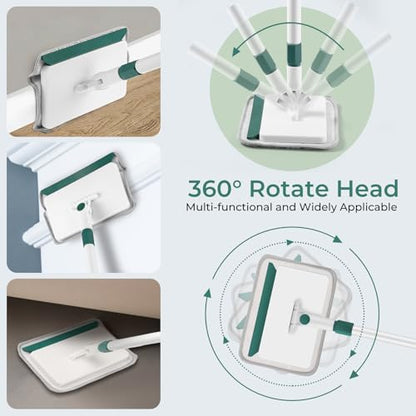 Baseboard Cleaner Tool with Handle, 60" Extendable Long Handle Baseboard Cleaner with 5 Reusable Pads for Baseboards Cleaning, Ceiling, Wall, Floor, Bathroom, Kitchen - size: Green