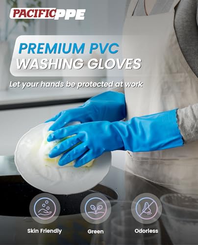 PACIFIC PPE 2 Pairs Reusable Dishwashing Cleaning Gloves with Latex Free, Cotton Lining, Kitchen Gloves, Blue, Small - color: Blue, size: Small (Pack of 2)