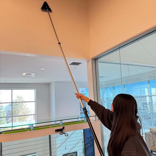 25 Foot Painted Wall Cleaner Mop with 18 Ft Heavy Duty Extension Pole, 3-in-1 High Ceiling Cleaning Tool with 4 Microfiber Chenille Pad, Cobweb Duster, Fan, Baseboard, Window Squeegee Kit (18ft) - size: 18ft
