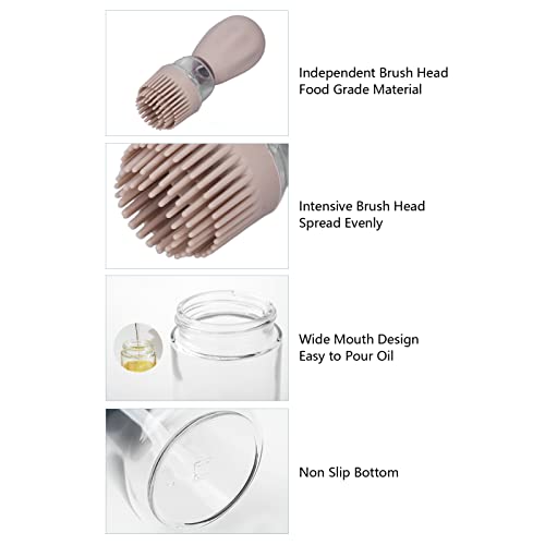 Srliya 2pcs Oil Container with Silicone Brush Oil Dispenser Bottle for Kitchen Grilling Baking Cooking (Coffee Color) - color: Coffee Color