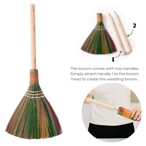 Elegant Wedding Brooms Bride Bridegroom, Jumping The Broom for Wedding, Natural Whisk Broom with Ribbons, Artificial Pearl, Leaves,Roses for Decorative - style: Wedding Décor
