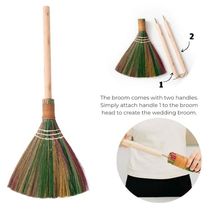 Elegant Wedding Brooms Bride Bridegroom, Jumping The Broom for Wedding, Natural Whisk Broom with Ribbons, Artificial Pearl, Leaves,Roses for Decorative - style: Wedding Décor