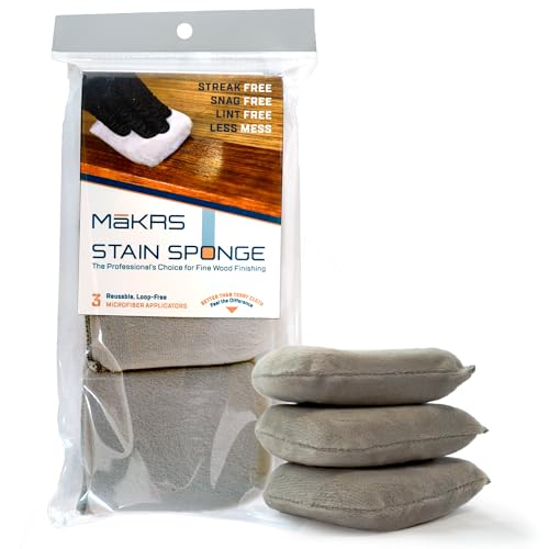 MāKRS Stain Sponge, 3-Pack Staining Pads, Stain Brushes for Wood, Lint and Streak-Free Applicator Sponges, Micro-Brush Over Foam Core, for Wood Stains and All Finishes, Easy to Use - size: Pack of 3