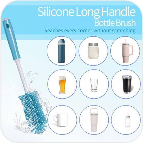 Silicone Cleaning Brush Kit - Water Bottle Brush with Long Handle Heavy Duty Straw Cleaner Brush, 4 in 1 Multipurpose Cup Cleaner Kit for Thermos, Sport Bottles, Coffee Mugs - size: Medium