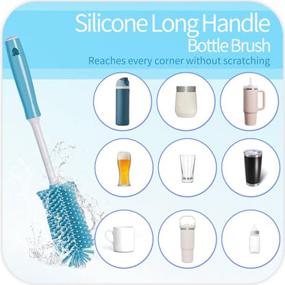 Silicone Cleaning Brush Kit - Water Bottle Brush with Long Handle Heavy Duty Straw Cleaner Brush, 4 in 1 Multipurpose Cup Cleaner Kit for Thermos, Sport Bottles, Coffee Mugs - size: Medium