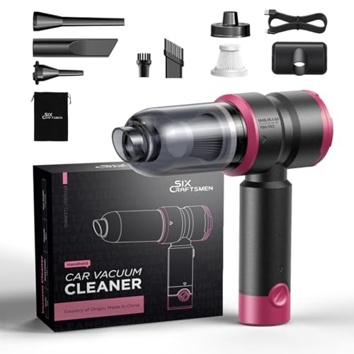 Handheld Car Vacuum Cleaner, 4-in-1 Cordless Rechargeable Mini Vacuum with Air Duster – Quickly Clean Crumbs, Pet Hair & Crevices in Car, Office, Home. Ideal for Commuters & Office Workers (Pink) - color: Pink