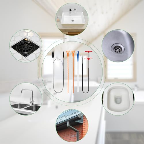 5 Pcs Hair Drain Clog Remover Tool,Hair snake Tool Opener，Flexible Pipe Clog Remover Tool for Toilet, Kitchen Sink, Bathroom Tub, Shower, Sewer