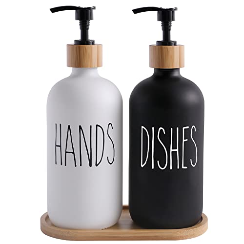 MOMEEMO Soap Dispenser Set, Contains Hand and Dish Soap Dispenser, Suitable for Kitchen Decor. (Black & White) - color: Hd Black White & Tray