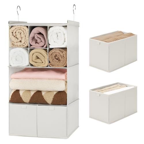 GRANNY SAYS Hanging Closet Organizer with Drawers, 4 Shelf Dividers Closet Hanging Organizer, Foldable Hanging Shelves for Clothes Organizer, Small Closet Organizers and Storage, Beige - color: 4-shelf Drawers Beige, size: 1-Pack