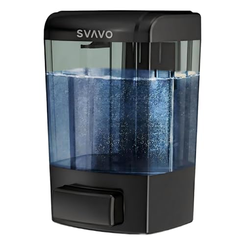 SVAVO Wall Mounted Soap Dispenser Kitchen Bathroom Manual Soap Dispenser Refillable Hand soap Dispenser for Liquid Contianers Shampoo Gel Chamber for Household Commerical 23.7oz (700ml) ABS - color: Black