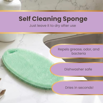 Silicone Sponge Dish Scrubber - Food Grade Silicone Dish Scrubber and Housecleaning - BPA Free Silicone Kitchen Scrubber [5 Pack Ovals Spring] - color: Spring