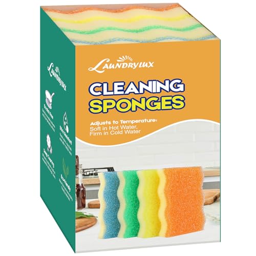 LAUNDRYLUX Scrub Sponge, 4 Pack Dual-Sided Temperature-Responsive Scrubber - Non-Scratch - Multipurpose Dish Sponges for Kitchens, Bathrooms, and Outdoor Use - Wave-Shaped - style: Wave-Shaped