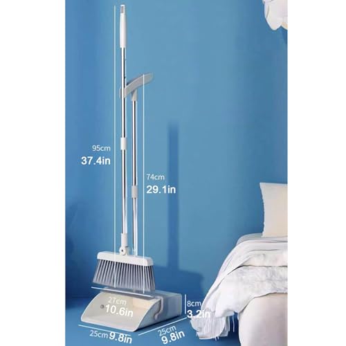 Broom and Dustpan Set for Home Folding Cleaning Tools Long Handle Broom with Upright Standing Dustpan Combo for Office Home Kitchen Lobby Floor Cleaning,Khaki - color: Khaki