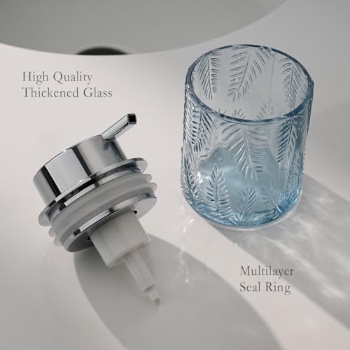 CICUFY Glass Foam Soap Dispenser for Kitchen & Bathroom - Refillable Liquid Soap Dispenser with Large Silver Pump (Leaf Pattern-Blue) - color: Blue, style: Foam/Leaf Pattern