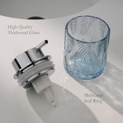 CICUFY Glass Foam Soap Dispenser for Kitchen & Bathroom - Refillable Liquid Soap Dispenser with Large Silver Pump (Leaf Pattern-Blue) - color: Blue, style: Foam/Leaf Pattern