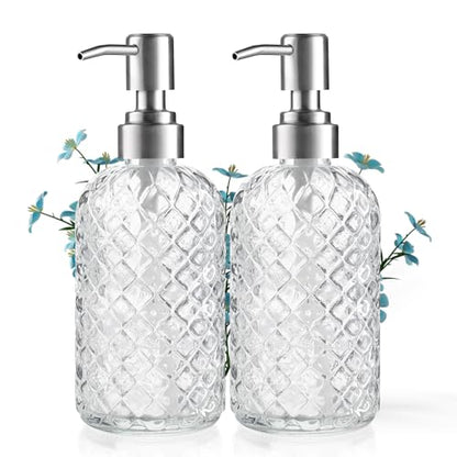 Kaishun Refillable Glass Soap Dispenser (2PC) for Hand Soap & Lotion, Clear - color: Clear (2 Pack)