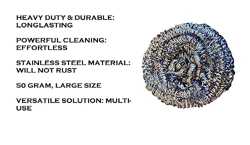 AquaNation Premium Stainless Steel Scouring Pads [Large 50 Gram] | Heavy Duty 12 Pack | Industrial & Commercial Grade Steel Wool Scrubbers | Individually Wrapped Scrubbing Sponges