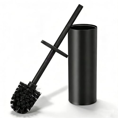Toilet Brush and Caddy, Stainless Steel Toilet Bowl Brush and Holder, Toilet Bowl Cleaner Brush for Bathroom (Black) - color: Black