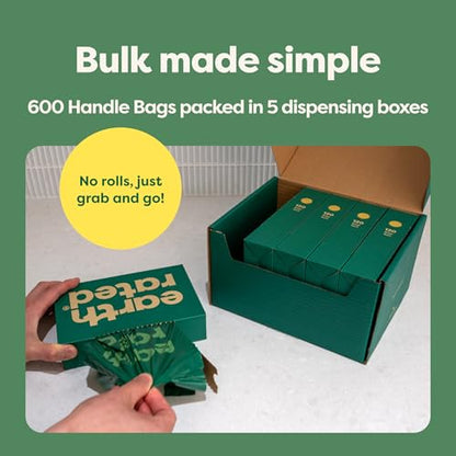 Earth Rated Dog Poop Bags with Handles Value Pack, Easy Tie and Guaranteed Leakproof, Unscented, 600 Handle Bags - size: 600 Handle Bags (Box), style: Unscented