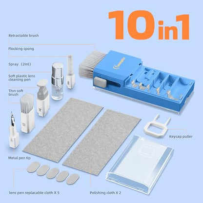 Tassmpitor Laptop Cleaning Kit, Keyboard Cleaning Kit with Spray and Wipe, Keyboard Cleaner for MacBook iPad Tablet iPhone Computer Camera Lens Airpods Earbuds, Mutitool Brush for Electronic Screen - color: SkyBlue