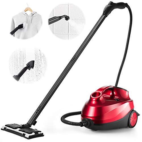 ARLIME Steam Cleaner, Multi-Purpose Household Rolling Steamer w/ 19 Accessories, 1.5L Tank & 13ft Power Cord, Pressurized Steam Cleaning Machine for Floors, Carpets, Windows, Kitchen, Bathroom, Red - color: Red