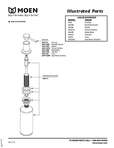 Moen Chrome Deck Mounted Kitchen Soap Dispenser with Above the Sink Refillable Bottle, 3942 - color: Chrome