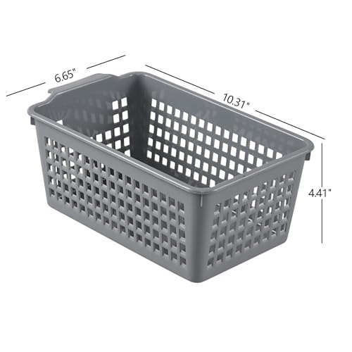 6 Pack Small Plastic Storage Baskets, Plastic Baskets Organizer Bins, Gray
