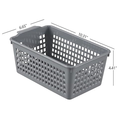 6 Pack Small Plastic Storage Baskets, Plastic Baskets Organizer Bins, Gray