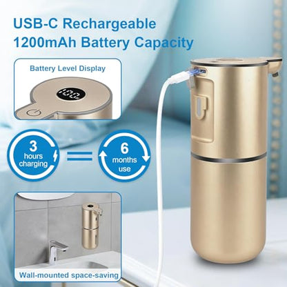 OHIFAST Automatic Liquid Soap Dispenser Touchless, USB Rechargeable Smart Hand Soap Dispenser, 6-Level Adjustable, 12.8oz/380mL Wall Mounted for Bathroom Kitchen Accessories Dish Soap-Gold - color: Gold, style: Liquid
