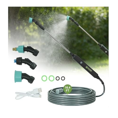 22.1'' Electric Sprayer Wand, Adjustable Nozzle Telescopic Design with 16.4FT Hose, Rechargeable Battery ensure Long Runtime, Lightweight Cordless Wand for Weed Control & Plant Watering - color: 1 Battery