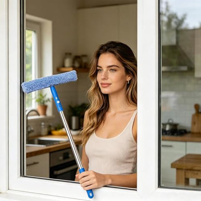 Window Cleaner Kit With Bucket - Glass Cleaning System With Microfiber Cloth Extendable Pole | Adjustable Length Heavy-Duty Equipment Window Cleaner Tools For Car Windshield Tile Glass Patio Door Prof