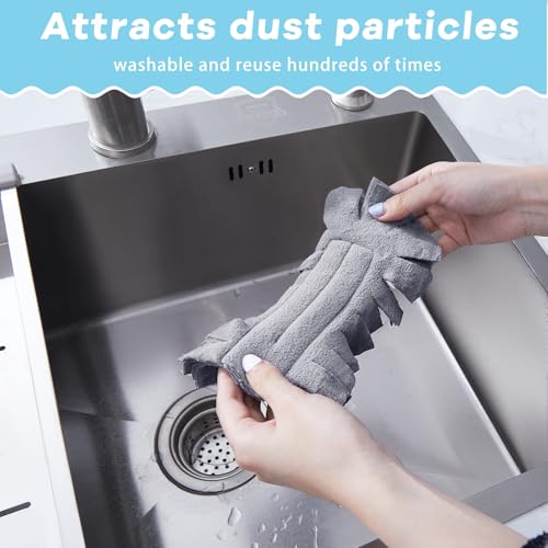 Zubebe 12 Pcs Duster Refill Reusable Fleece Duster Refills Feather Flat Dusters Multi Surface Washable Cleaning Pads Tools for Home, Blinds, Car, Pet, Furniture, Fans (Blue,Green,Grey) - color: Blue, Green, Gray