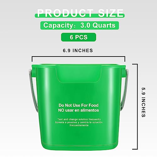Roshtia 6 Pcs 3 Quart Cleaning Bucket Small Sanitizing Square Bucket Detergent Pail for Home Commercial Restaurant Kitchen Office School (Green) - color: Green