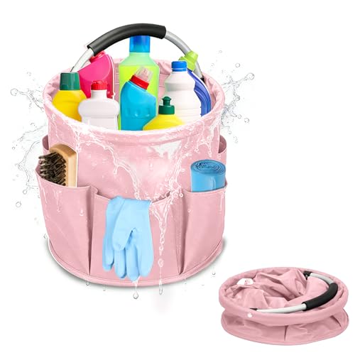 Qivine Cleaning Caddy for Cleaning Supplies, 17L Cleaning Supply Caddy with Handle Foldable Cleaning Supplies Organizer Bucket Tool Bag Organizer Cleaning Products Organizers for Home, Garden - color: Pink