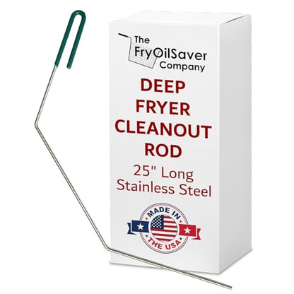 25" Deep Fryer Cleanout Rod – Angled Shaped & Declogger Goofer Commercial Kitchen Tool - Drain Unclogger & Cleaner - Rust Resistant Deep Fryer Cleaner - Made in USA by FryOilSaver Co. B52C - style: Rod
