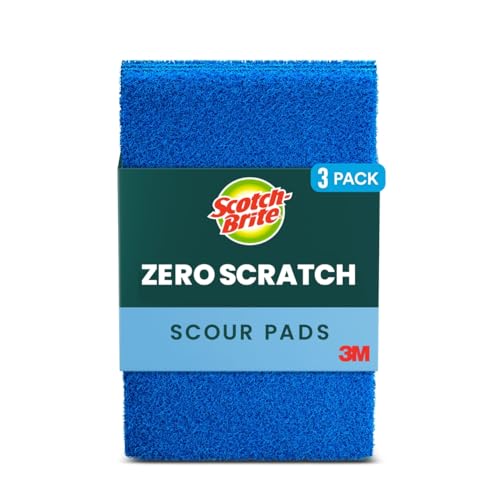 Scotch-Brite Zero Scratch Scouring Pad, Effective + Gentle Dish Scrubber for Household Cleaning, 3 Scrub Pads for Dishes, Nonstick Pots and Pans, Glass, Tubs, Showers, Reusable & Durable