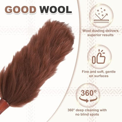 uxcell Wool Duster, 20.5" Natural Feather Cleaner Household Cleaning Duster with Solid Wooden Handle for Cleaning Fans Window Blinds Shelves Furniture, Coffee - color: Coffee, size: 20.5"