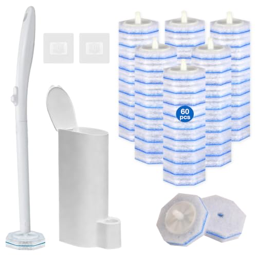 Disposable Toilet Brush Set - Toilet Bowl Wand Refills with Toilet Cleaners, Disposable Brush Heads with 5X Cleaning Power, Includes 60 Refill Heads for Clorox Toilet Brush, Wand & Storage Caddy - size: Starter Kit+60 Refill Heads