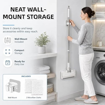 Hands Free Flat Mop, 2026 New Hands Free Multi Purpose Flat Mop, Multifunctional Lazy Mops with One-Click Cloth Attachment, 360° Rotating Mops Head, for Floor, Wall, Bathroom (1, S(37.4in)) - color: S(37.4in)