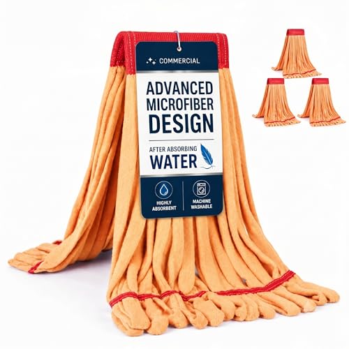 Microfiber Mop Head Replacement, Heavy Duty Commercial Tube Wet Mop Head Refill, Lightweight Fast Drying Washable Reusable Looped End for Floor Cleaning, Restaurants Industrial 3-Pack, Orange, Large - color: Orange, size: Large