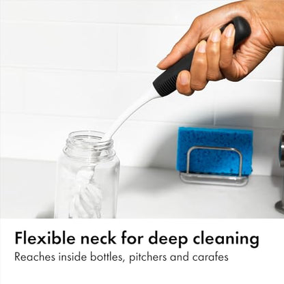OXO Good Grips Bottle Brush, Dual-Bristle Cleaning for Bottles, Pitchers and Carafes, Flexible Neck Scrub Brush, Safe for Stemware and Delicate Glassware, Dishwasher Safe - style: Bottle Brush
