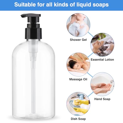 Empty Pump Bottles Dispenser 2 Pack 300ml/10.15oz. Clear Plastic Pump Bottle Dispenser for Essential Oil Soap Lotion Shampoo