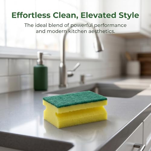 10pcs Dual-Sided Yellow & Green Cleaning Sponges - Super Absorbent, Non-Scratch Durable Polyurethane Sponges for Kitchen, Bathroom, Multi-Surface Household Cleaning