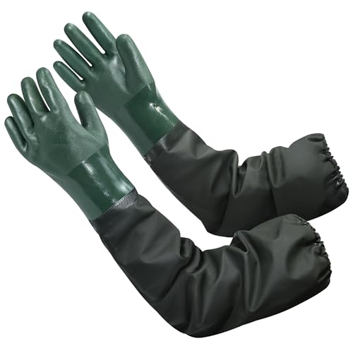 27" Full Arm Pond Gloves, Long Heavy Duty Gloves with Cotton Lining, Waterproof Rubber Chemical Resistant Glove - color: Green