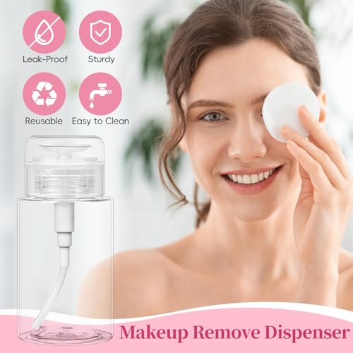 3 Pack Push Down Pump Bottle Dispenser for Makeup Remover, Facial Toner, Micellar Water, Alcohol, Nail Polish Remover Empty Push Top Bottles Containers 6.7oz/200ML - size: 6.7oz/200ml
